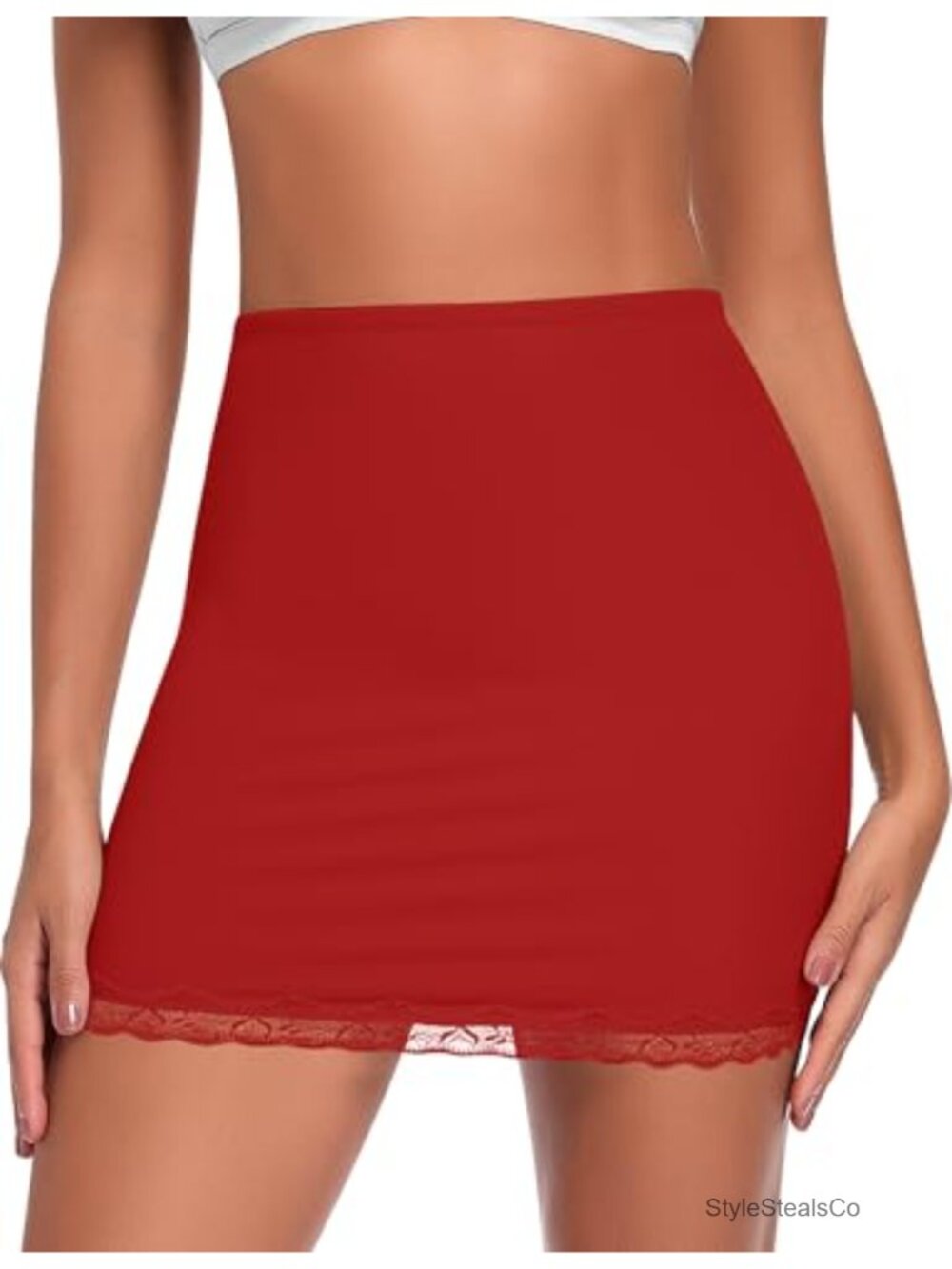 Half Slip Skirt Lace Trim Nylon Spandex Mini Underskirt Slim Fit